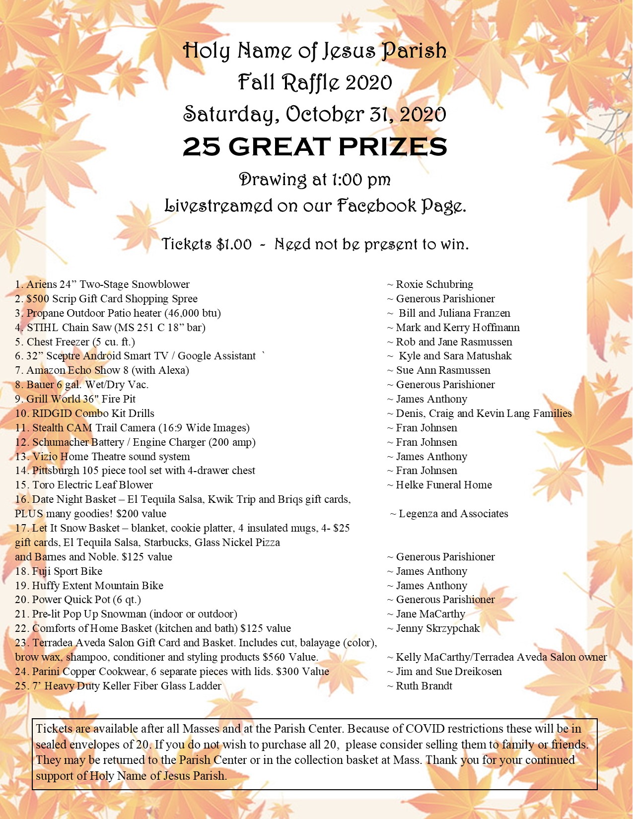 Fall Raffle Tickets Going Fast! – Holy Name of Jesus Parish